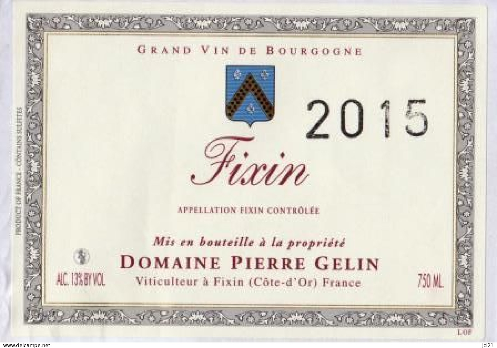 Etiquette " FIXIN 2015 " Domaine Pierre Gelin Viticulteur (2610)_ev430 - Bourgogne