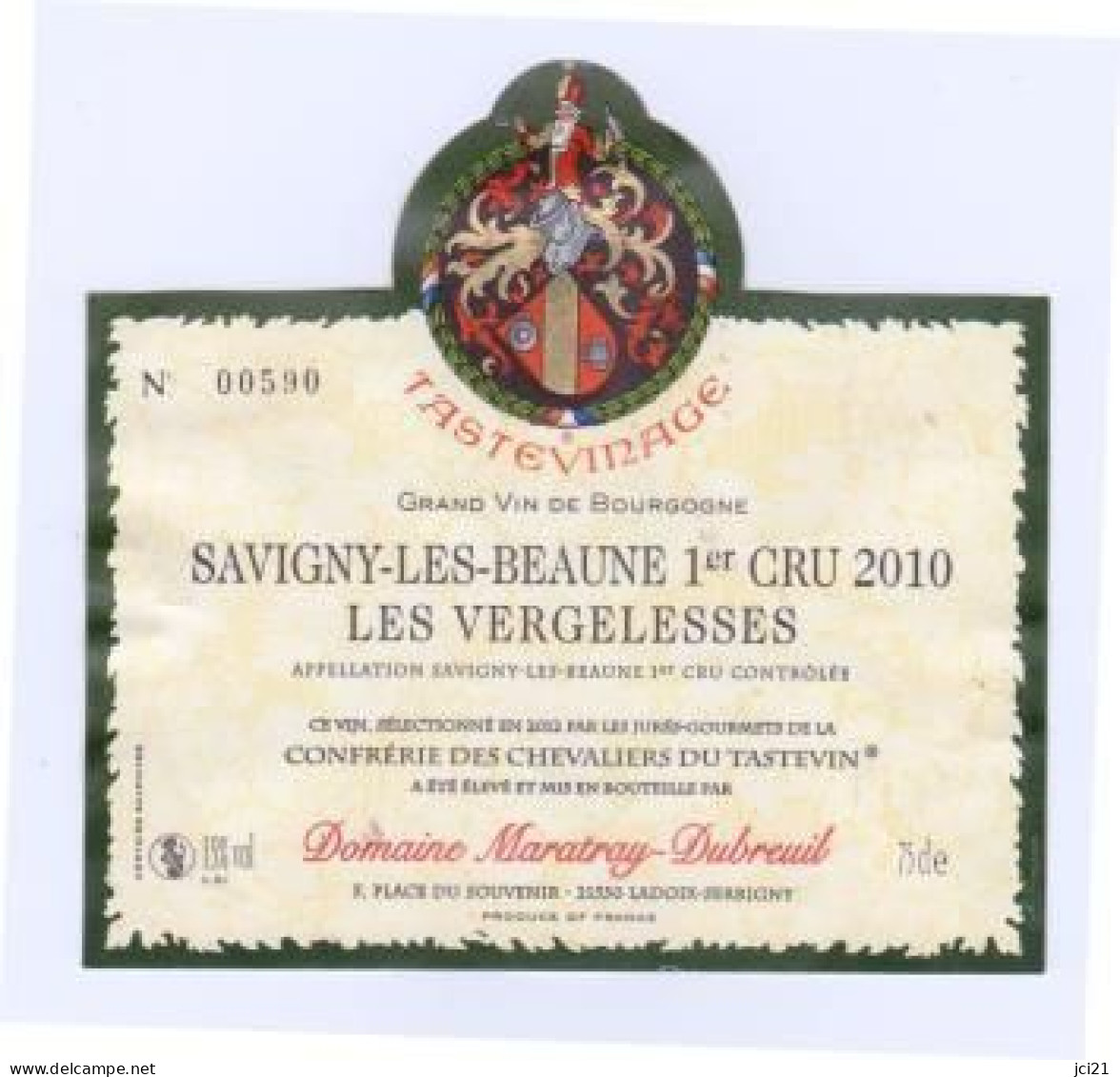 Etiquette " SAVIGNY LES BEAUNE 1er Cru 2010 - Les Vergelesses " Tastevinage  (2881)_ev431 - Bourgogne