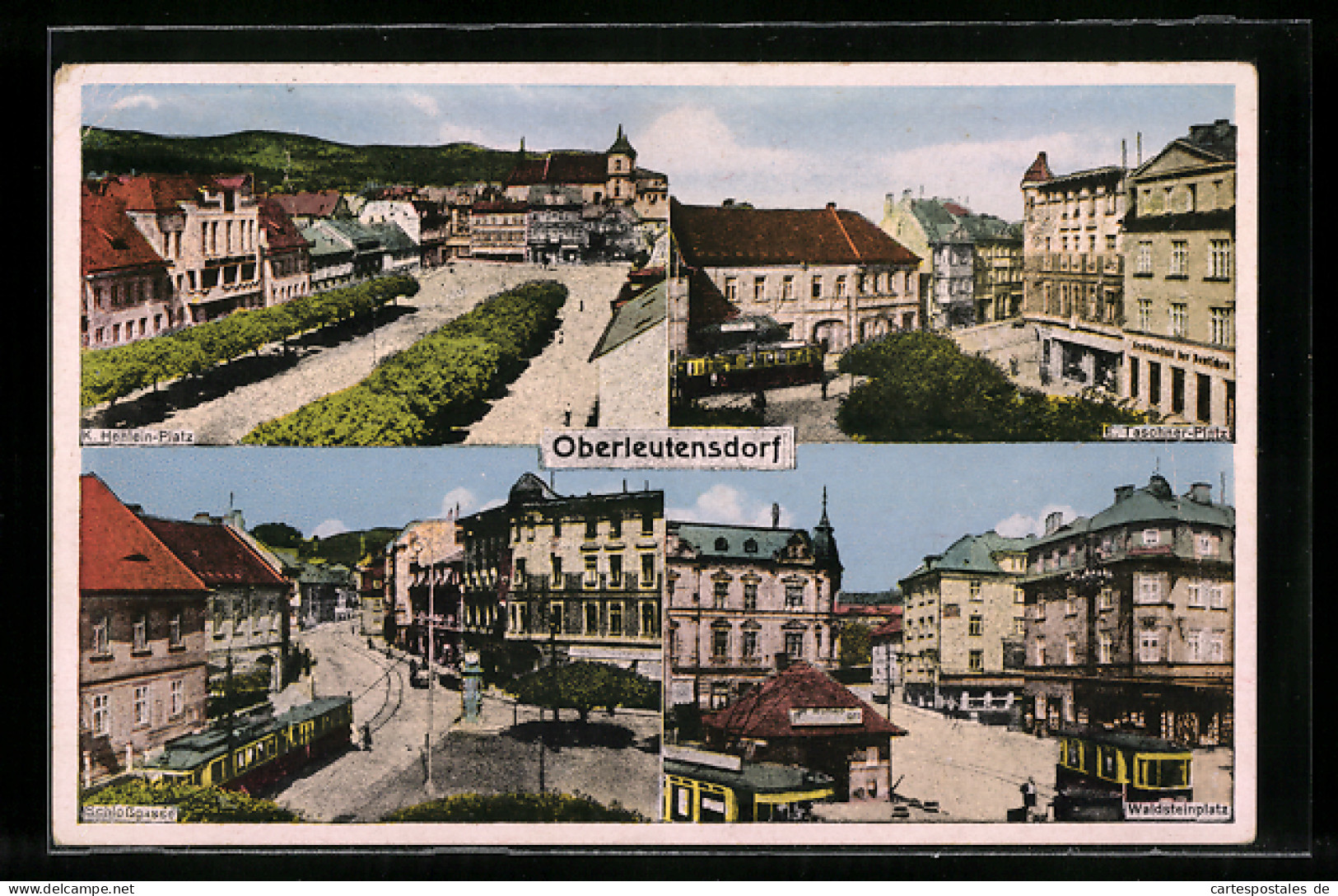 AK Oberleutensdorf / Litvinov, K. Henlein-Platz, E. Taschner-Platz, Schlossgasse, Waldsteinplatz  - Tschechische Republik