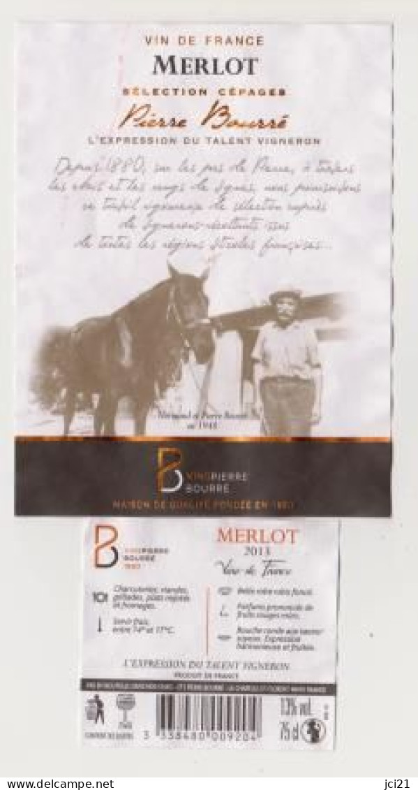 Étiquette Et Contre étiquette " MERLOT 2013 " Thème Cheval Vigne Viticulteur Vigneron (2737)_ev127 - Caballos