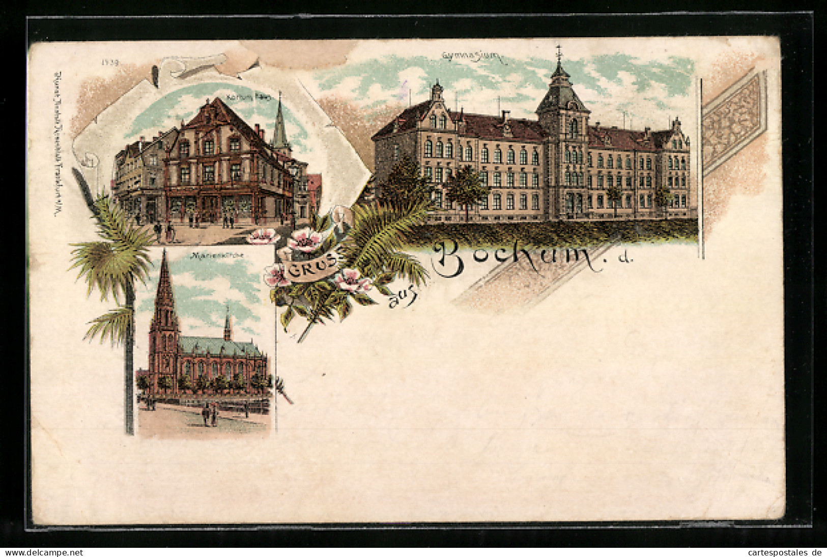Lithographie Bochum, Marienkirche, Kortum Haus Und Gymnasium  - Bochum
