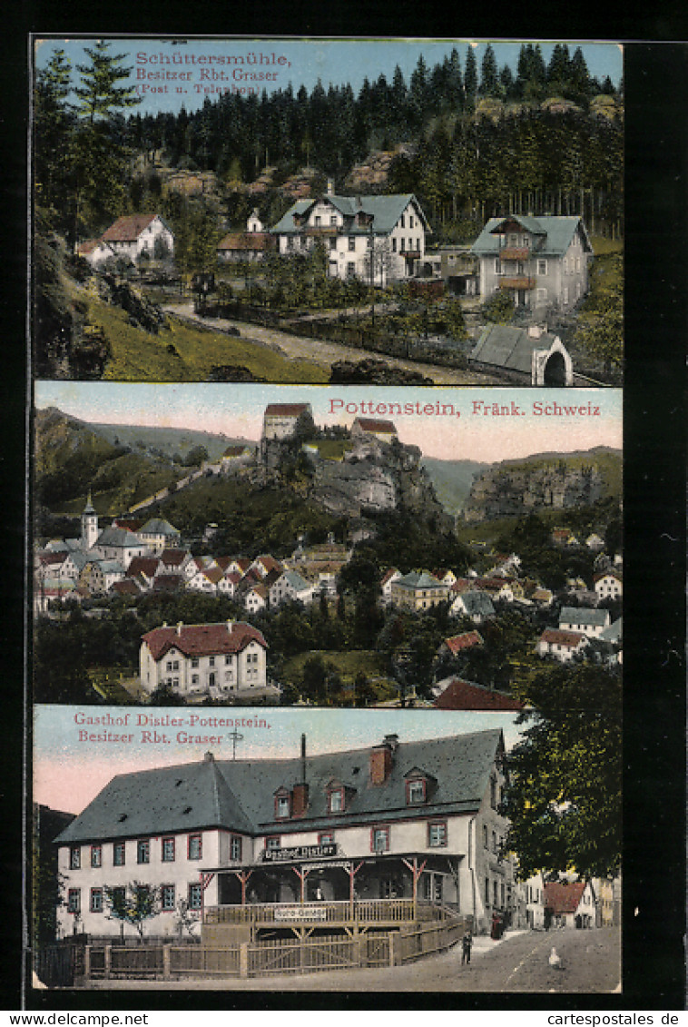AK Pottenstein, Gasthaus Schüttersmühle, Gasthaus Distler-Pottenstein  - Pottenstein