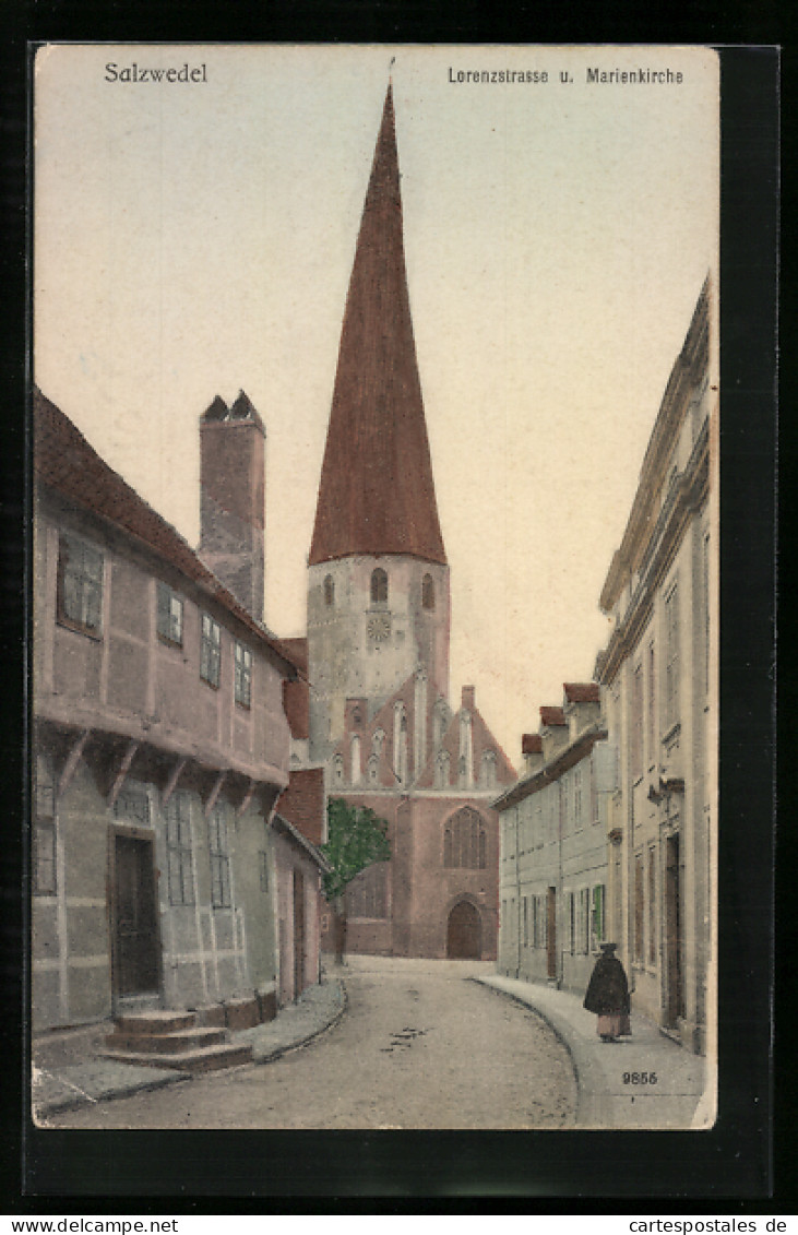 AK Salzwedel, Lorenzstrasse & Marienkirche  - Salzwedel