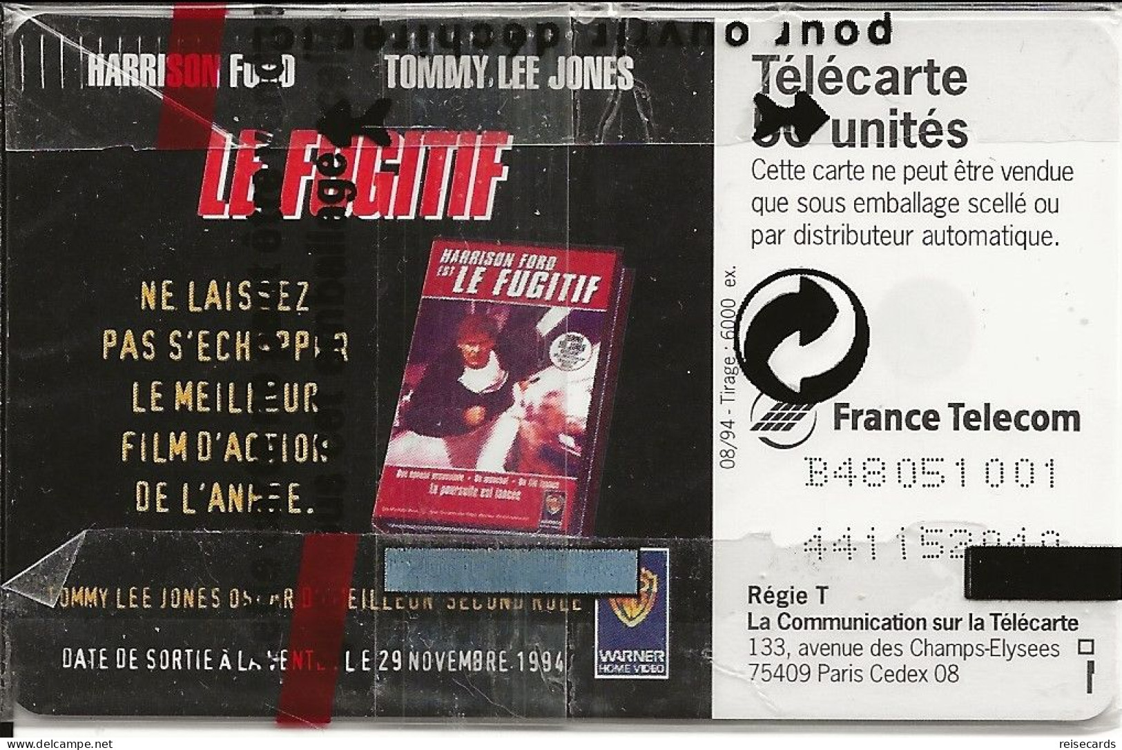 France: France Telecom 08/94 En1014 Le Fugitif, Harrison Ford. NSB - 1994