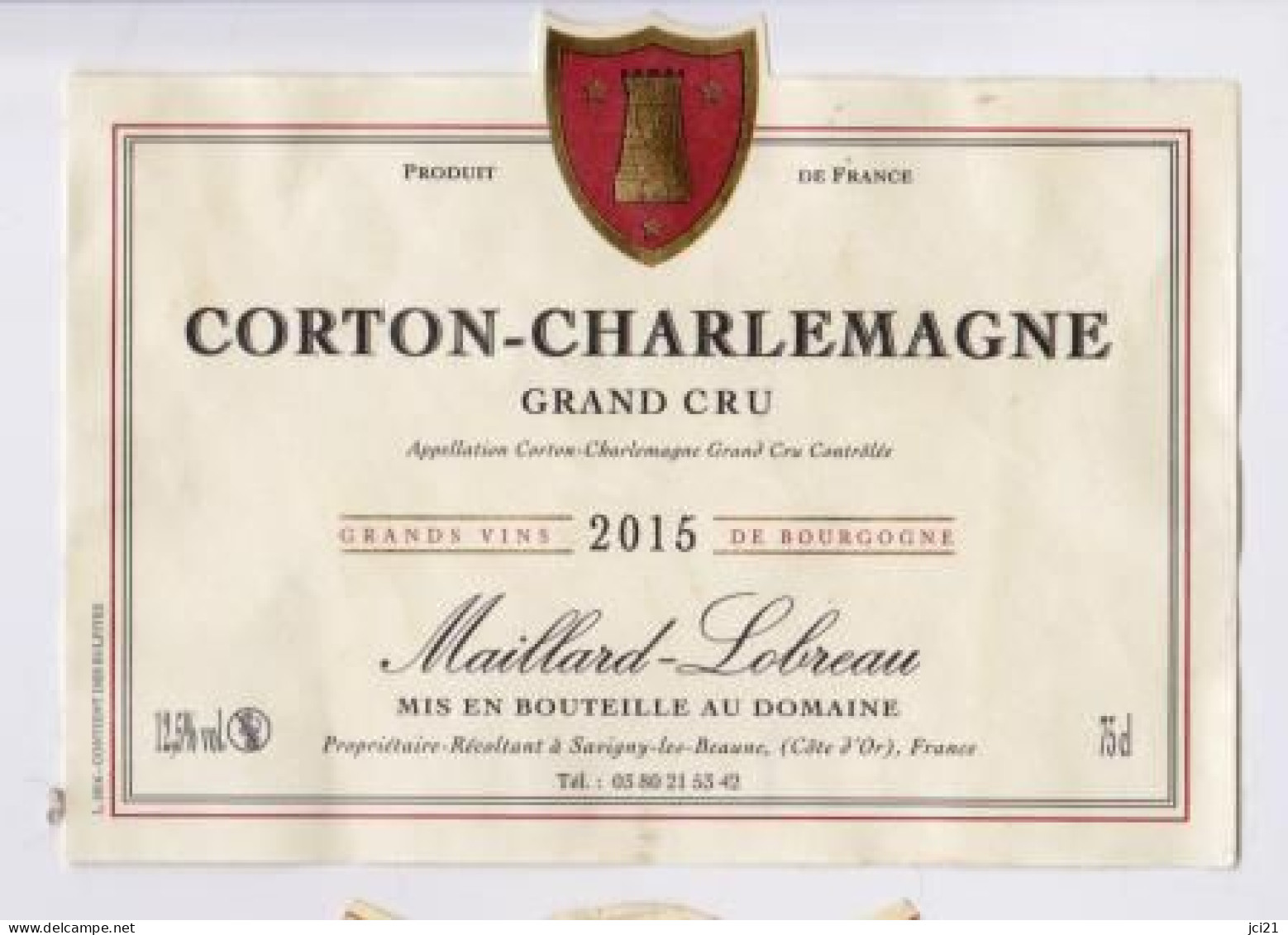 Etiquette " CORTON-CHARLEMAGNE Grand Cru 2015 "  (1725)_ev645 - Bourgogne