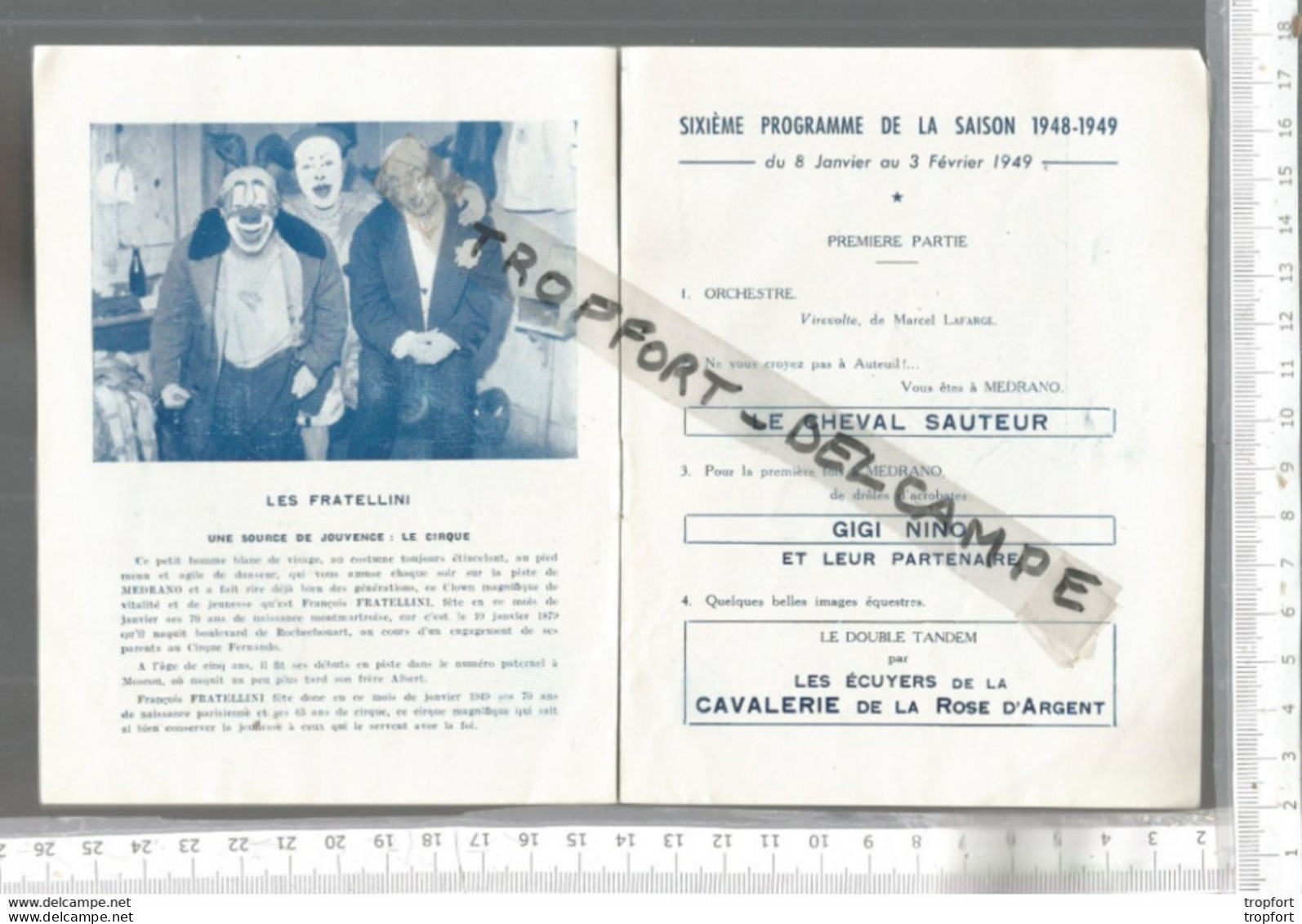 PG / Vintage // PROGRAMME CIRQUE MEDRANO  1949 /// LES FRATELLINI Clown Theatre - Programme