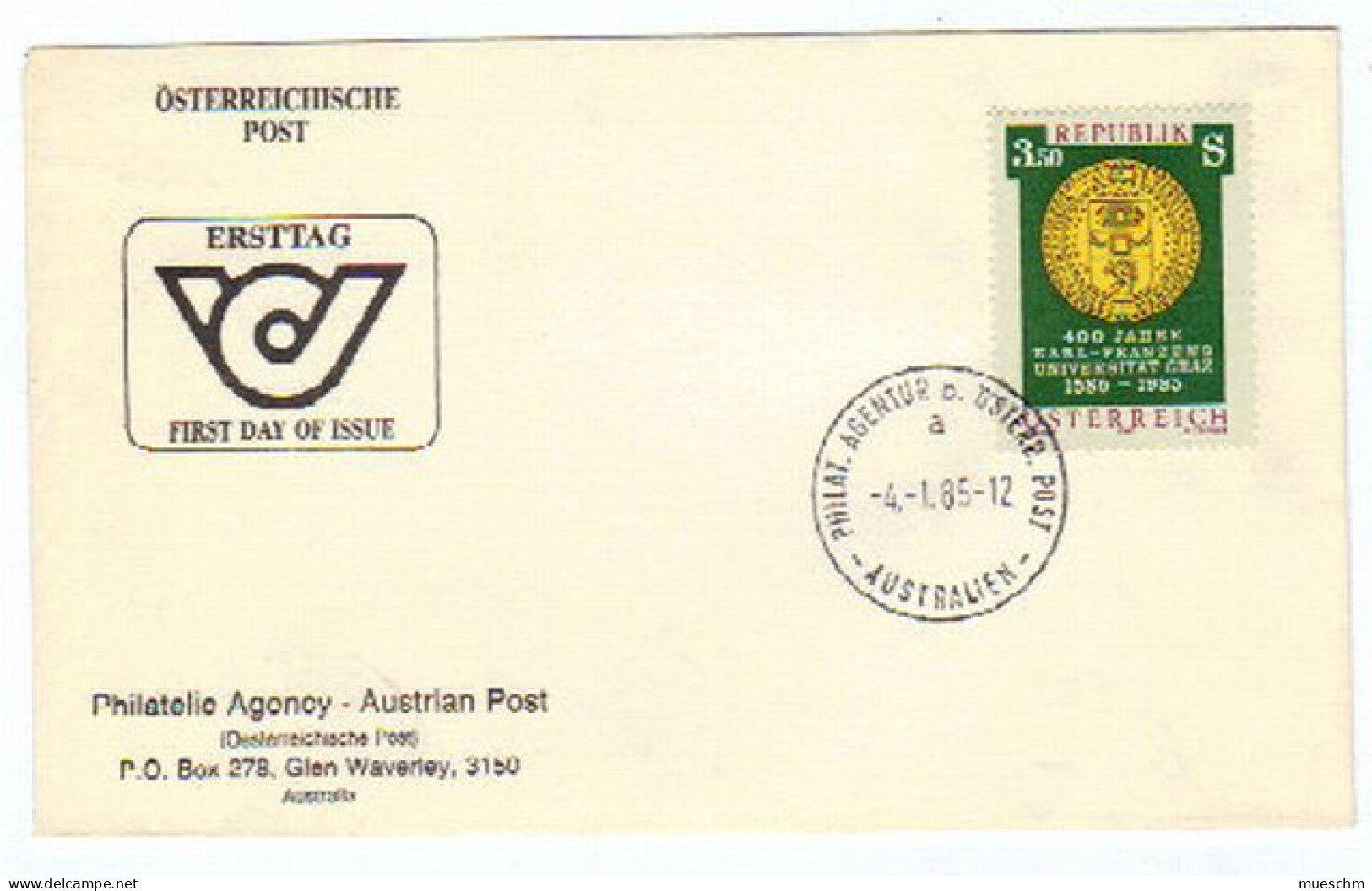 Österreich, 1985, Ersttag Mi.1799 (400 Jahre Karl Franzens Univ., Graz); (9218W) - FDC