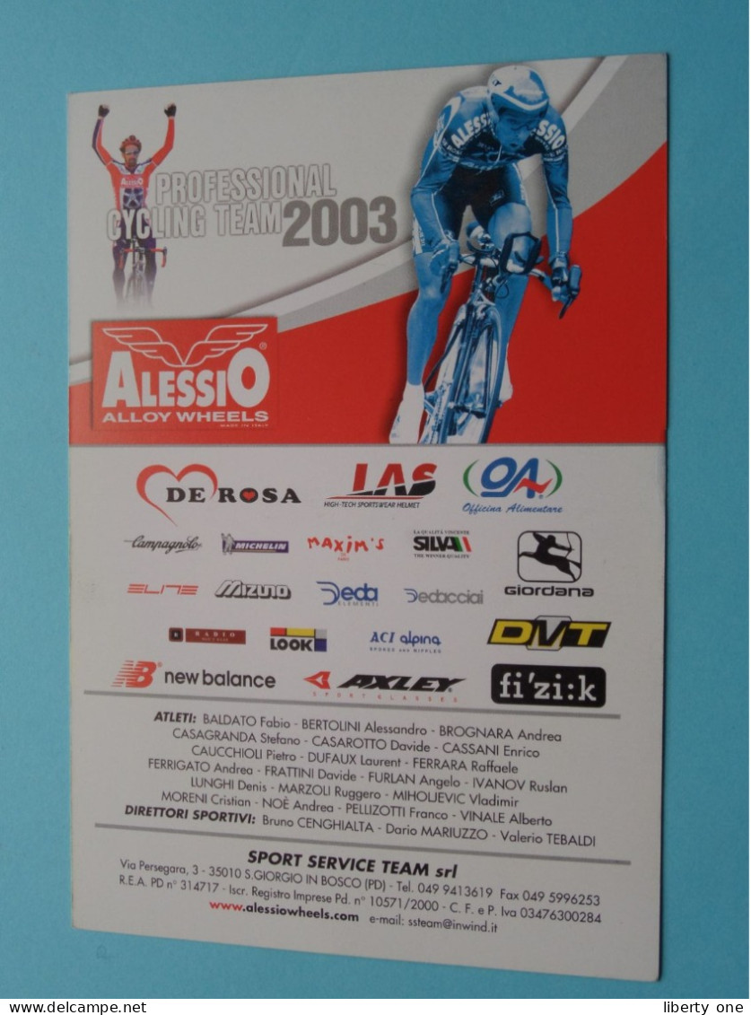 Professional CYCLING Team 2003 ALESSIO Alloy Wheels ( Zie / Voir SCANS ) Format CP ! - Cyclisme