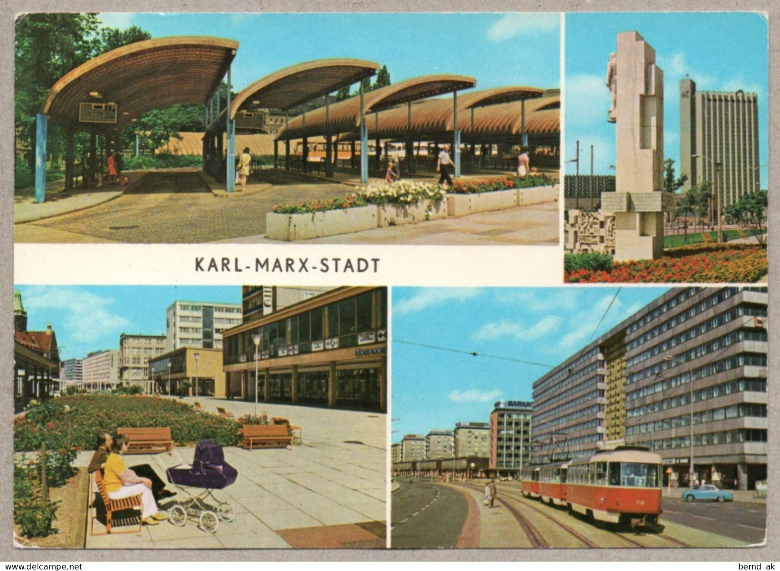 A1133} BRD (DDR-Zeit) - Color-AK:  Karl-Marx-Stadt / Chemnitz - Busbahnhof, Interhotel, Rosenhof - Chemnitz (Karl-Marx-Stadt 1953-1990)