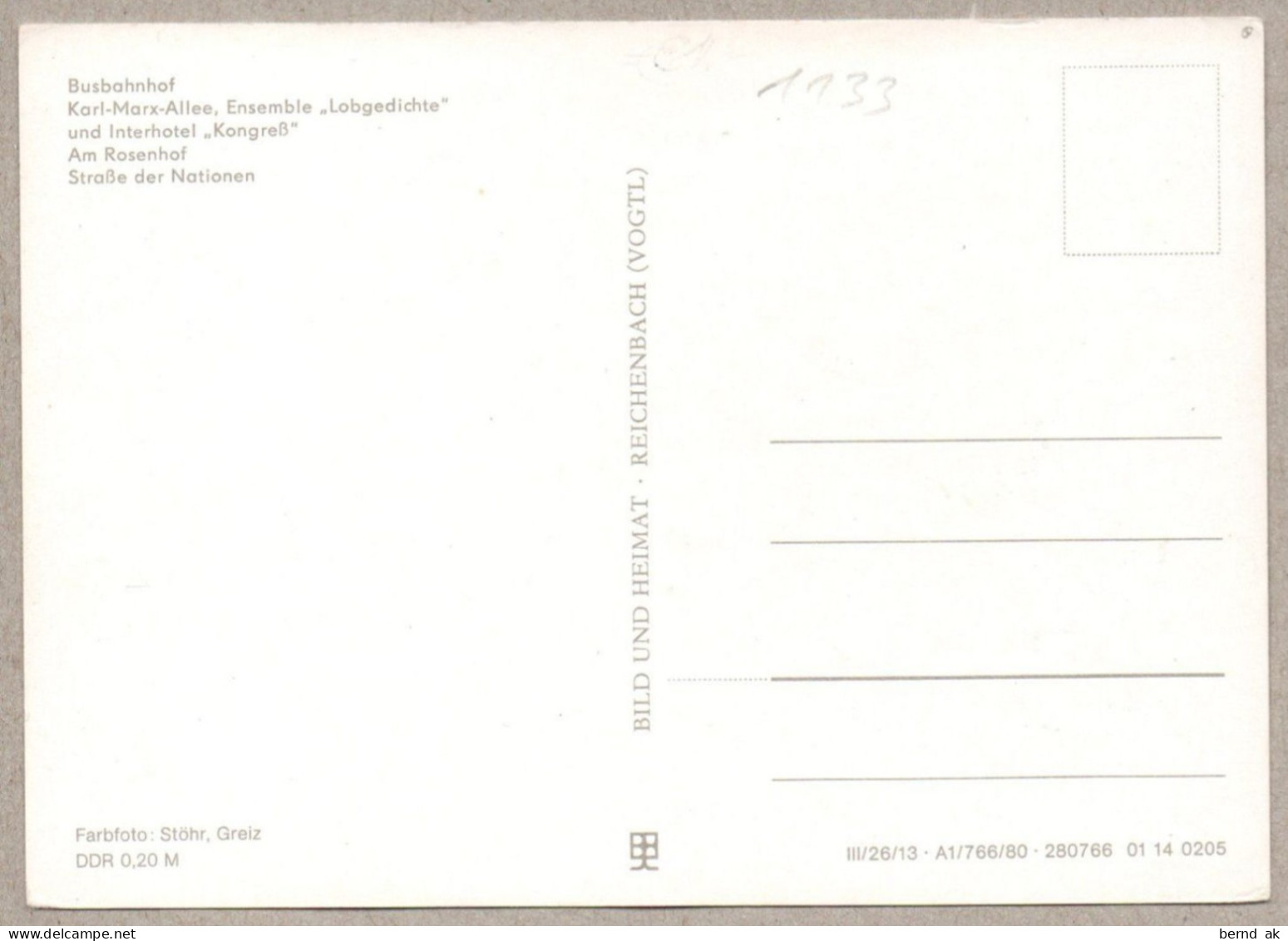 A1133} BRD (DDR-Zeit) - Color-AK:  Karl-Marx-Stadt / Chemnitz - Busbahnhof, Interhotel, Rosenhof - Chemnitz (Karl-Marx-Stadt 1953-1990)