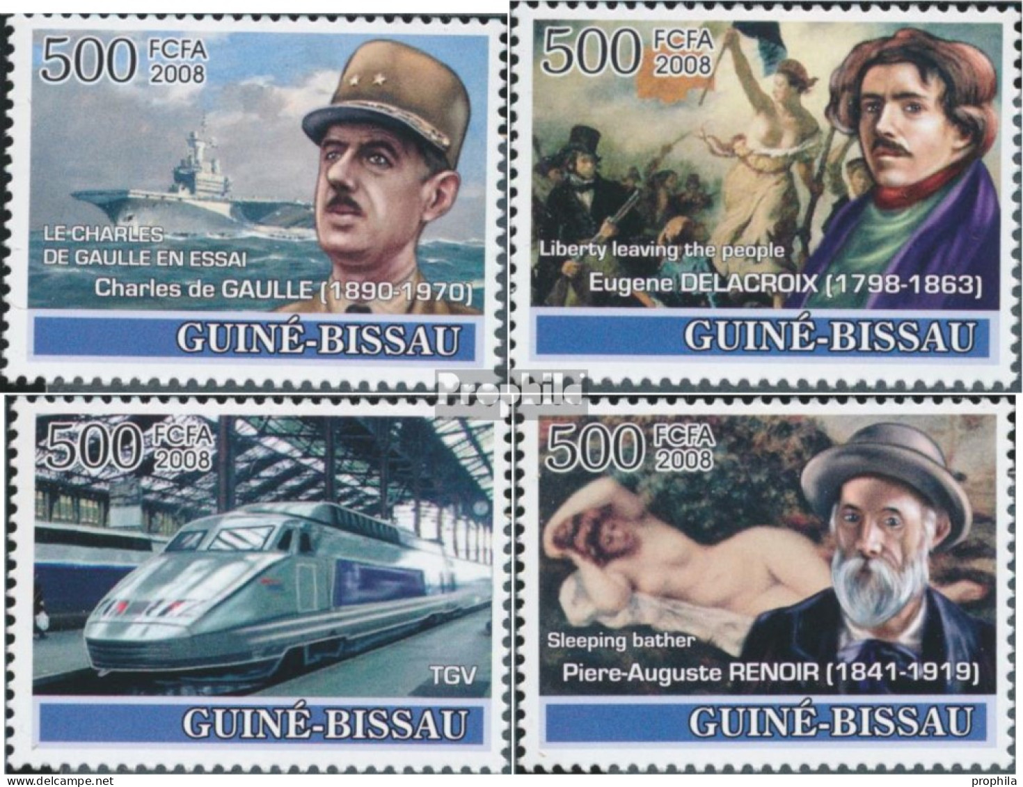 Guinea-Bissau 3756-3759 (kompl. Ausgabe) Postfrisch 2008 Militärschiff, TGV, Renoir - Guinea-Bissau