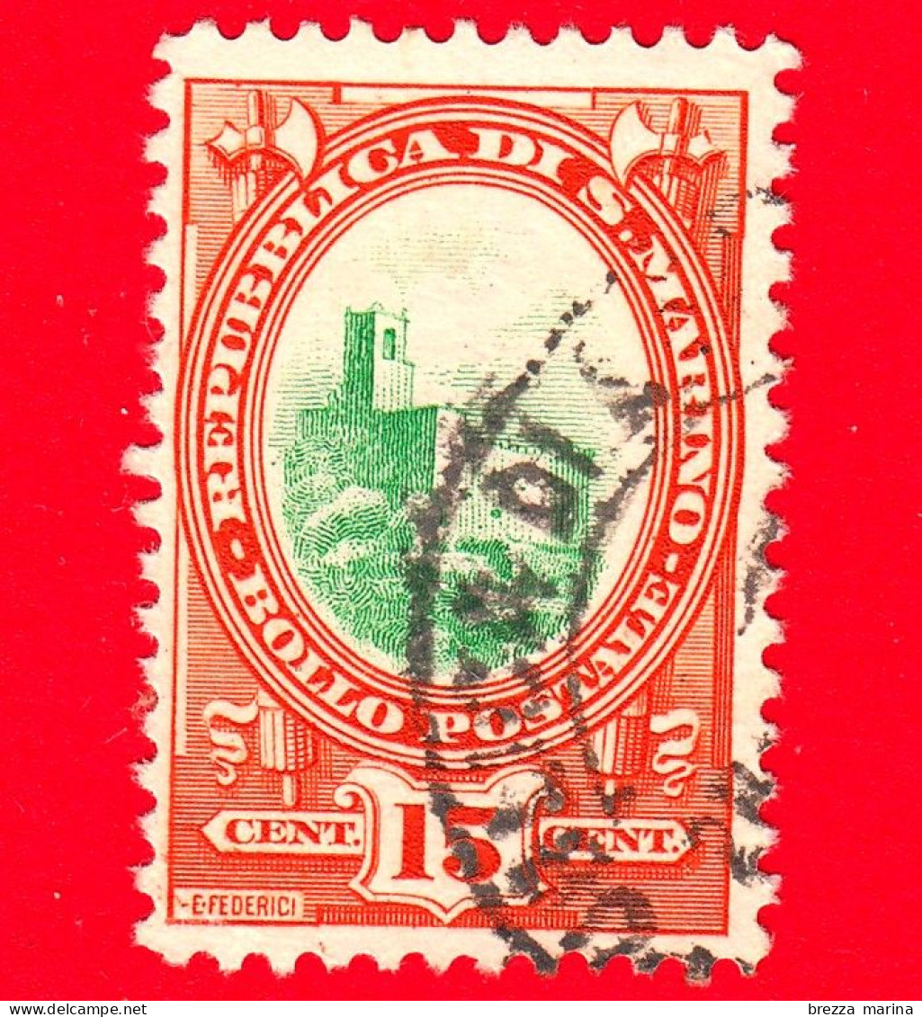 SAN MARINO - Usato - 1929 - Serie Ordinaria - Rocca Di San Marino - 15 - Usados