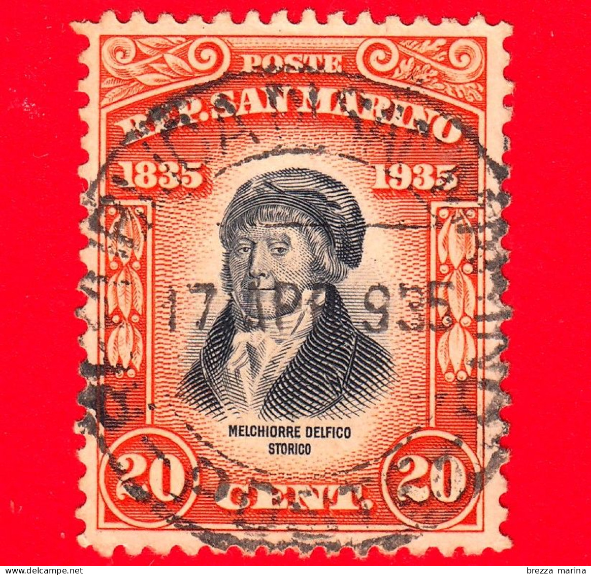 SAN MARINO - Usato - 1935 - 100 Anni Della Morte Di Melchiorre Delfico - Ritratto - 20 - Used Stamps