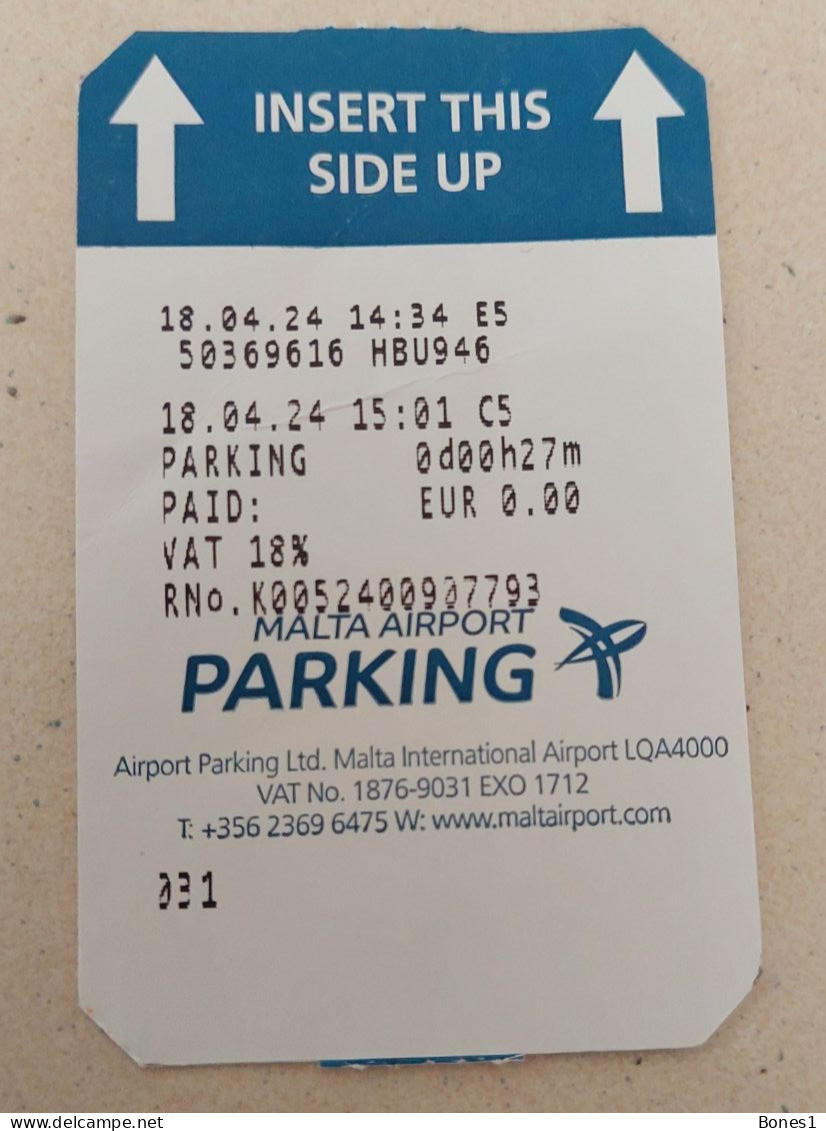 Malta  Airport Parking Ticket  2024 - Other & Unclassified