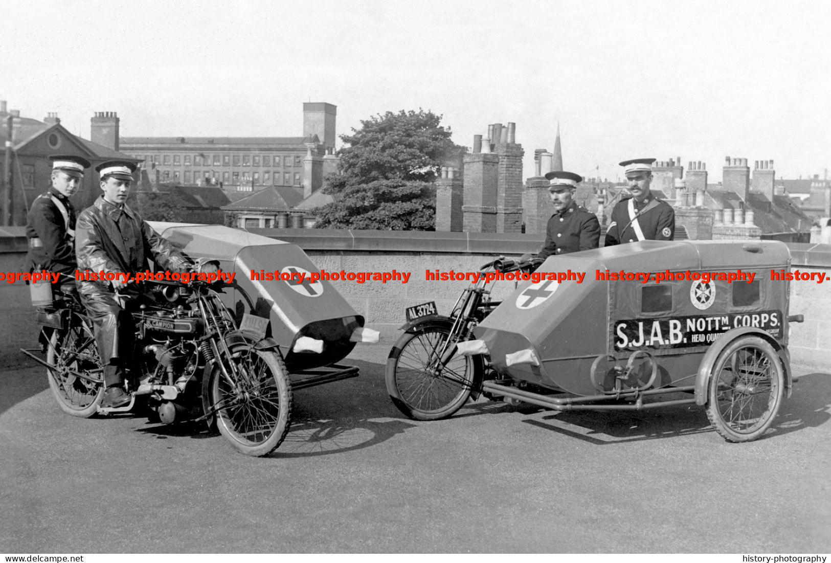 F014992 Motorcycle Ambulances. St Johns Ambulance Brigade Nottingham Corps. 1916 - REPRODUCTION - Other & Unclassified