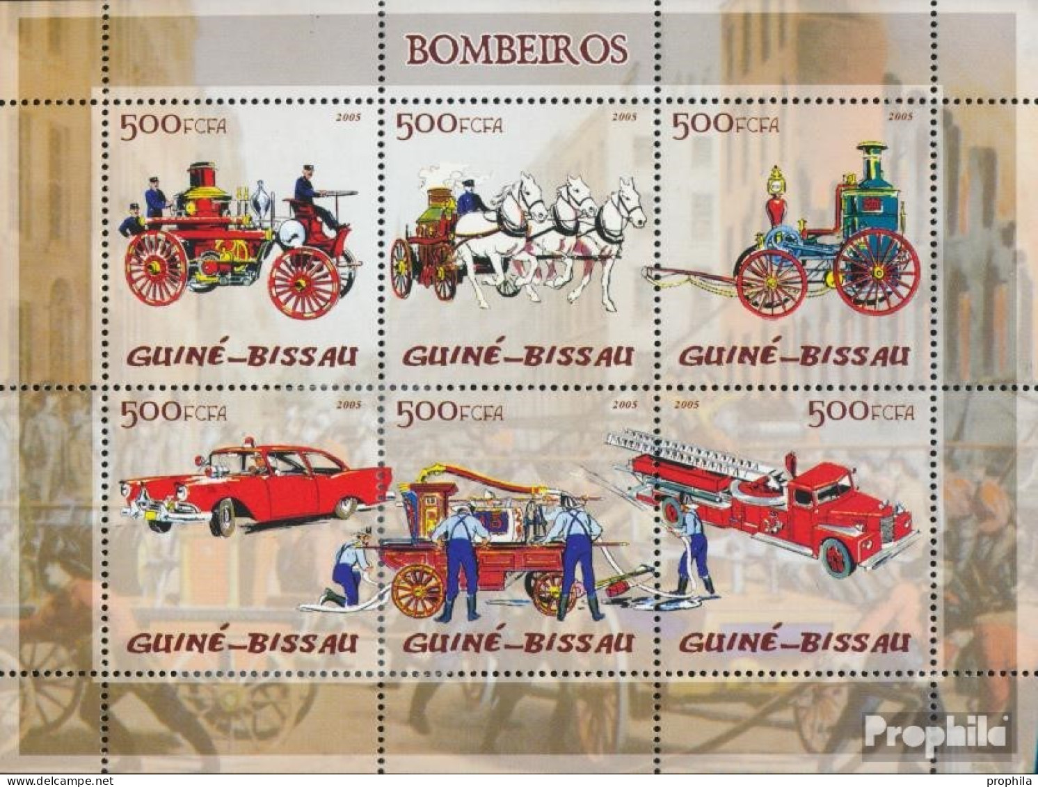 Guinea-Bissau 2909-2914 Kleinbogen (kompl. Ausgabe) Postfrisch 2005 Feuerwehrautos - Guinée-Bissau