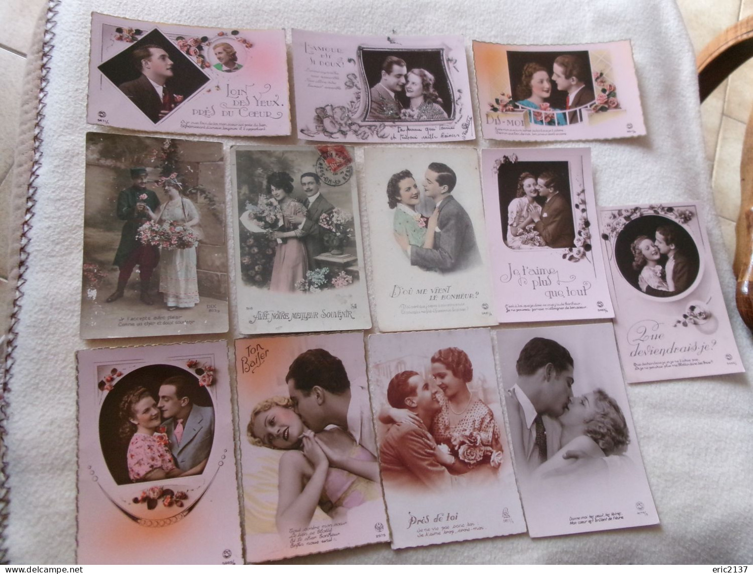 LOT DE 12 CARTES FANTAISIE...COUPLES ENLACES (vente 2.50) - 5 - 99 Cartes