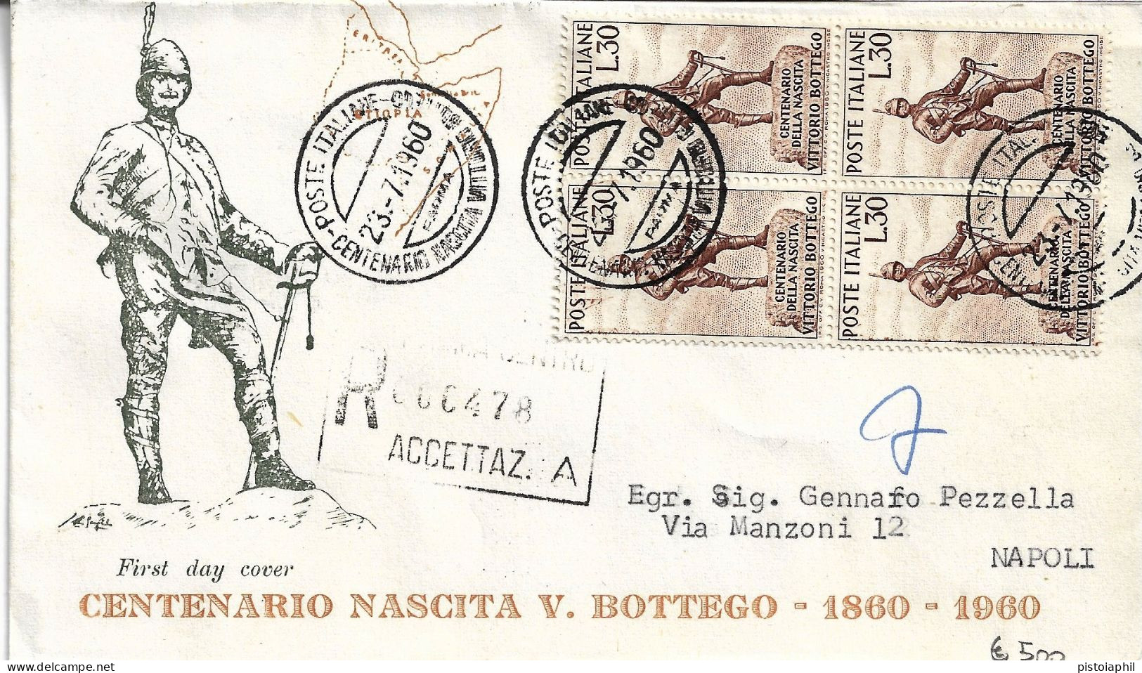 RARA Fdc Venus: BOTTEGO 1960 Quartina Raccomandata, Annullo Speciale Parma - FDC