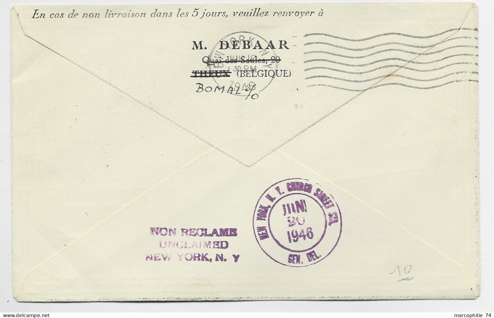 BELGIQUE SURTAXE 1FR+70C PA 6FR LETTRE COVER AVION BOMAL 11.6.1946 TO USA - Storia Postale