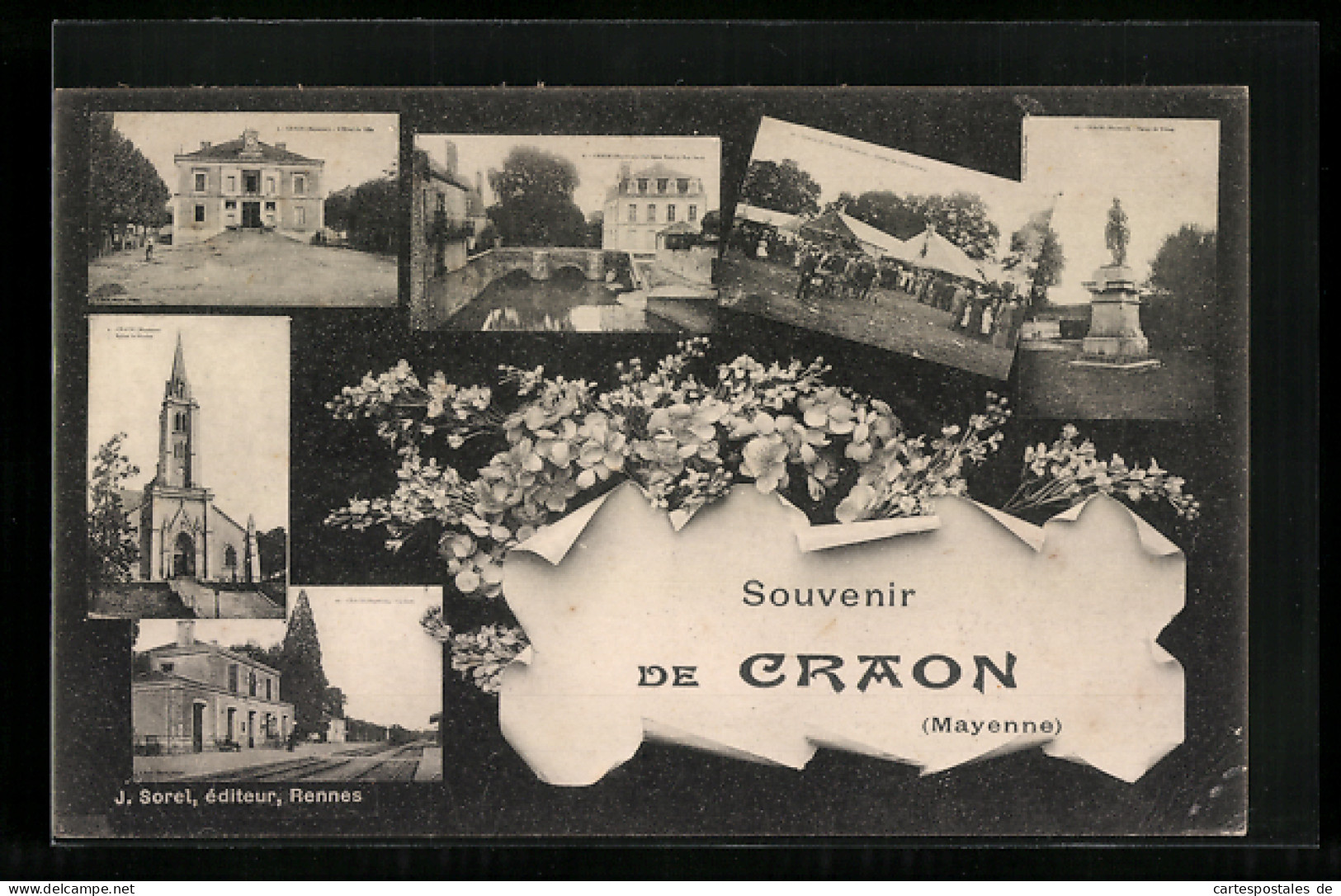CPA Craon, L'Hotel De Ville, Monument, L'Église  - Craon