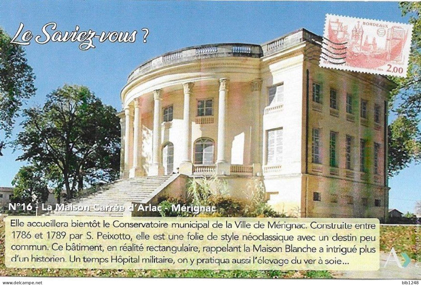 [33] Gironde > Merignac  La Maison Carré D' Arlac Carte Publicitaire - Merignac