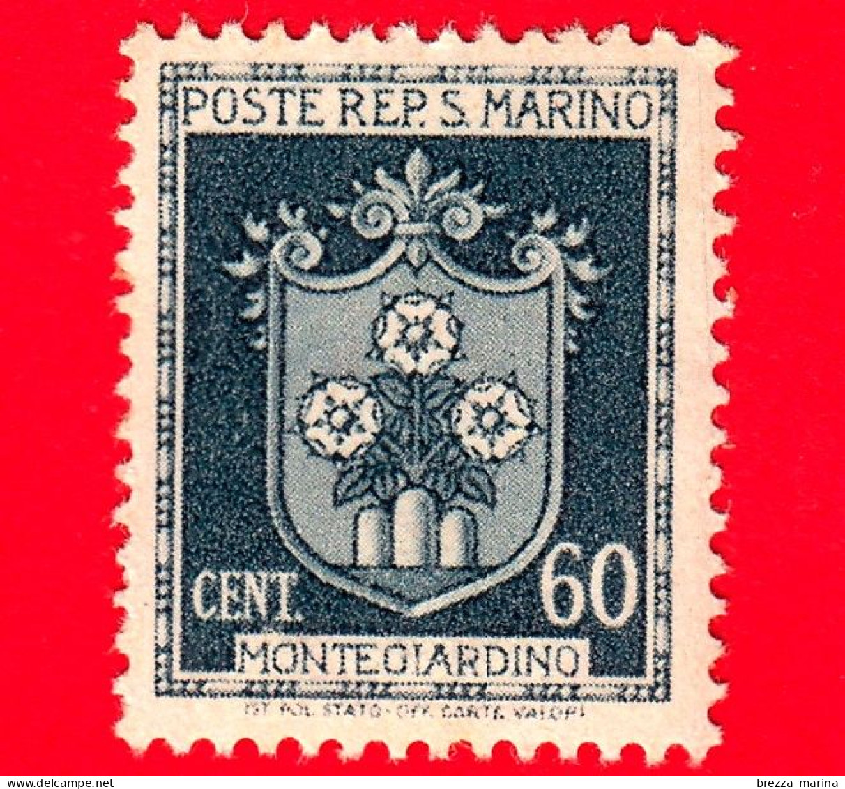 SAN MARINO - Nuovo - 1945 - Stemmi Dei Castelli Di San Marino - Montegiardino - 60 - Unused Stamps