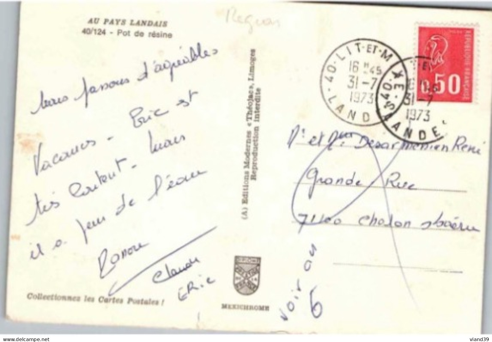 Pays Landais. -  Pot De Résine.  Cachet Poste Juillet 1973 - Aquitaine