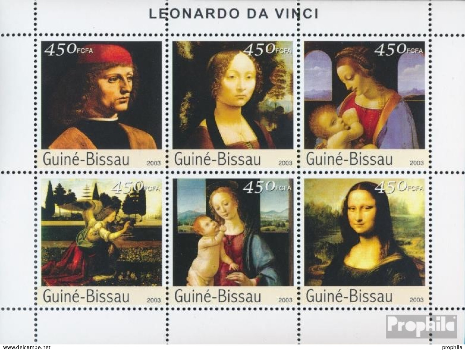 Guinea-Bissau 2531-2536 Kleinbogen (kompl. Ausgabe) Postfrisch 2003 Gemälde Von Leonardo Da Vinci - Guinée-Bissau