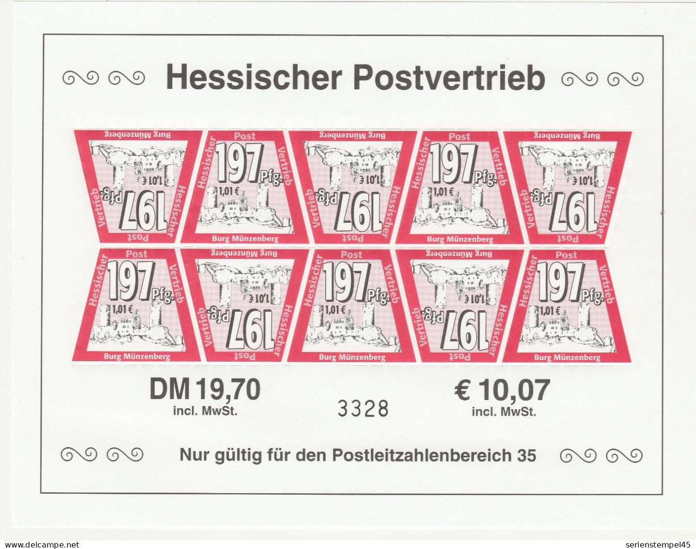 Privat Post HPV Hessischer Postvertriebs GmbH Grießen Kleinbogen Mi Nr 11 2000 Regionale Sehenswürdigkeiten 4 Auflage - Privé- & Lokale Post