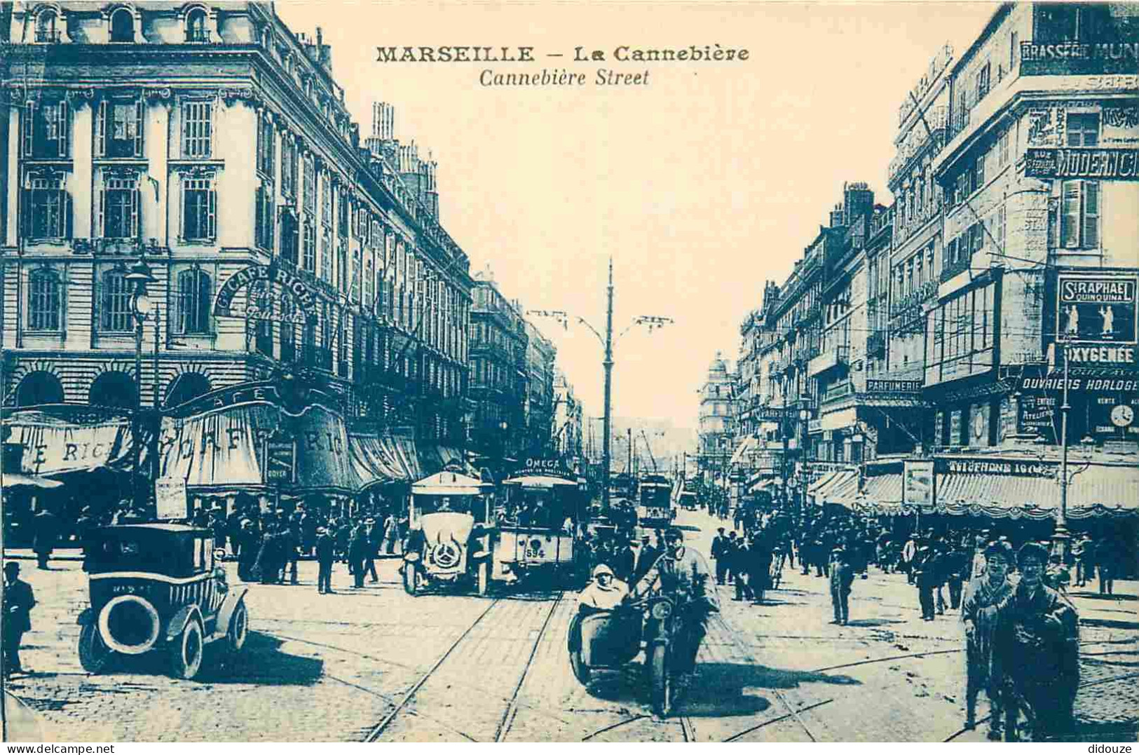 13 - Marseille - La Cannebière - Animée - Automobiles - Omnibus - Motos - Sidecar - CPA - Voir Scans Recto-Verso - Canebière, Centro