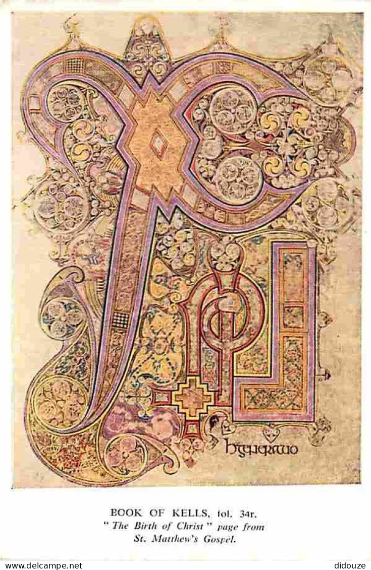 Art - Art Religieux - Book Of Kells - The Birth Of Christ - Page From St Matthew's Gospel - CPM - Voir Scans Recto-Verso - Paintings, Stained Glasses & Statues