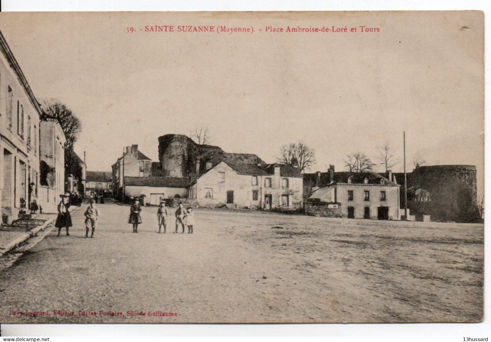 Carte Postale Ancienne Sainte Suzanne - Place Ambroise De Loré Et Tours - Sainte Suzanne