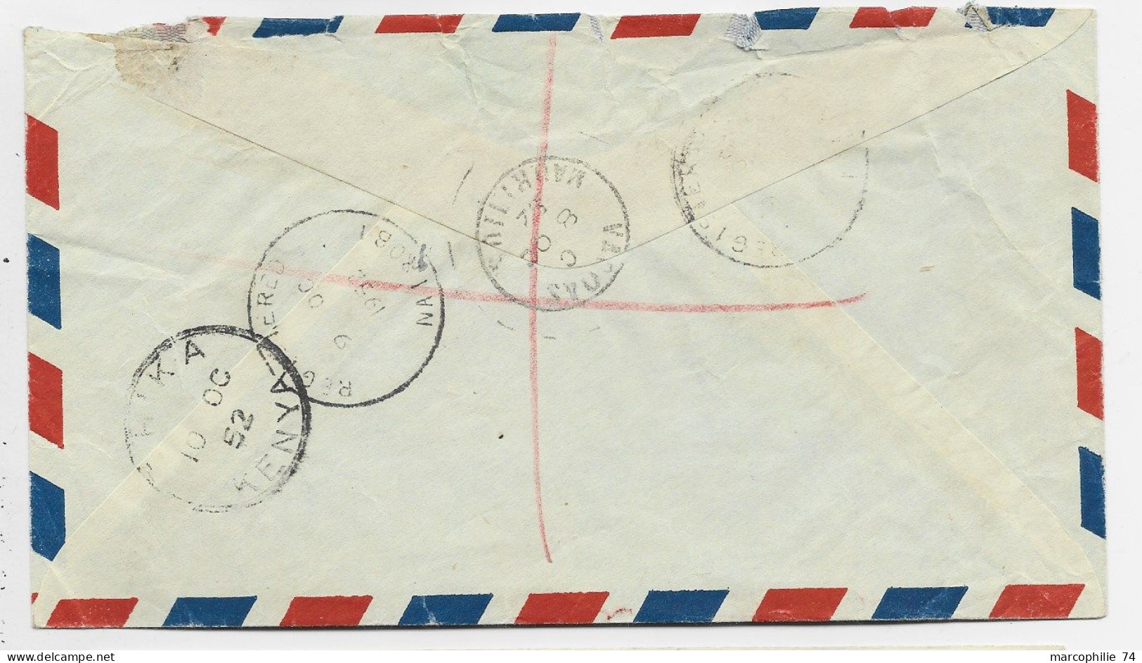 MAURITIUS 10C +1RUPEE LETTRE COVER AIR MAIL REC VACAOS 1952 TO KENYA - Maurice (...-1967)