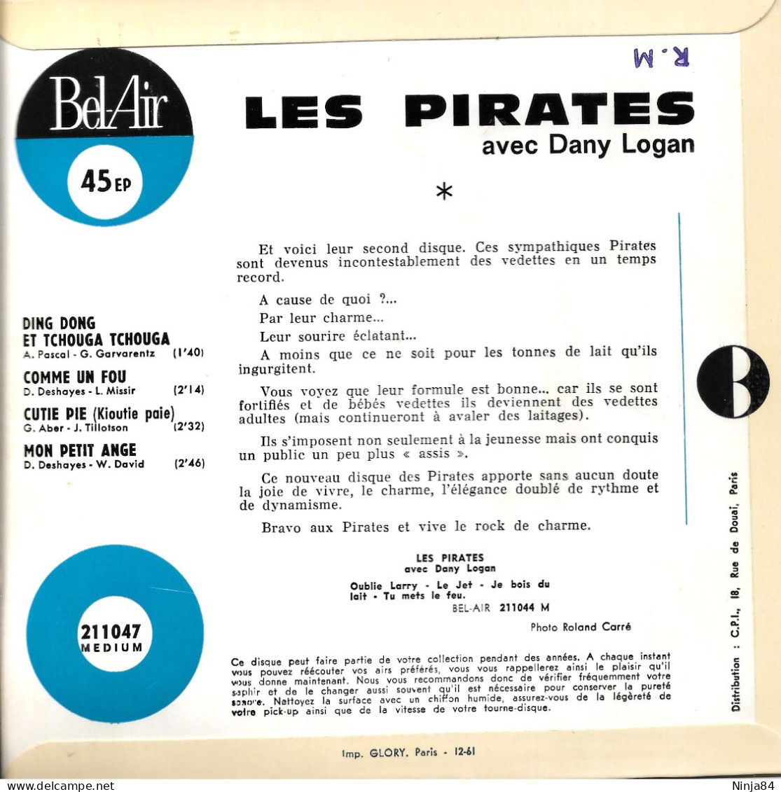 EP 45 RPM (7") Les Pirates " Cutie Pie  " - Otros - Canción Francesa
