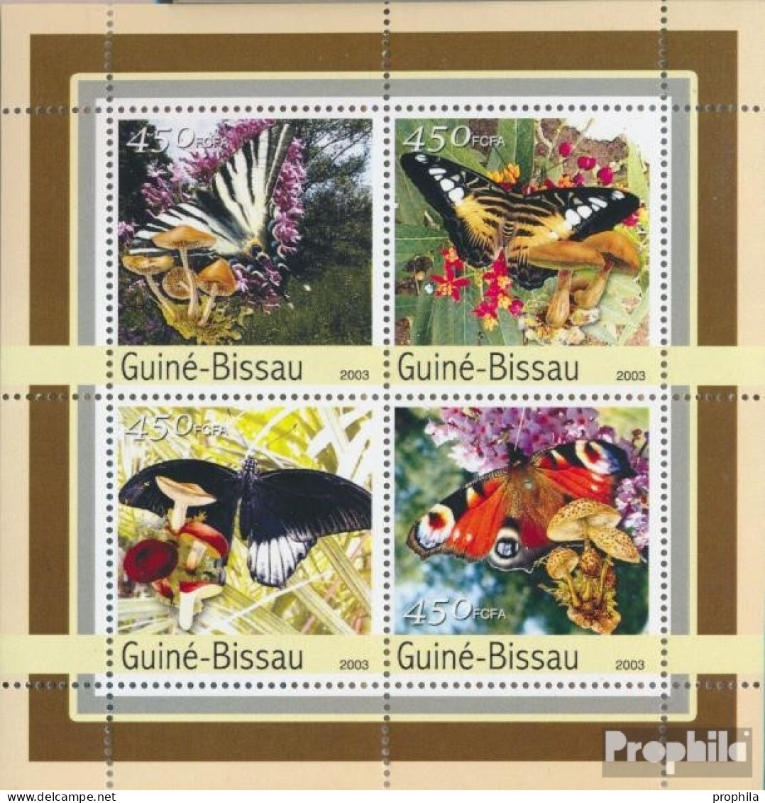 Guinea-Bissau 2087-2090 Kleinbogen (kompl. Ausgabe) Postfrisch 2003 Schmetterlinge, Pilze - Guinée-Bissau