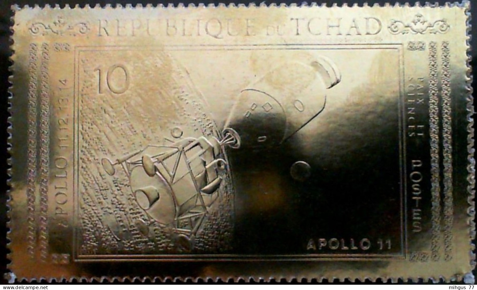 Space CHAD , 1971 Gold Metal Apollo 11 - Afrique