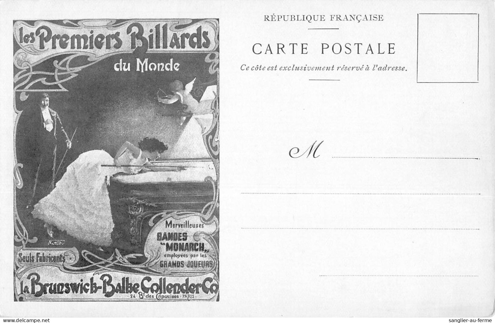 CPA THEME BILLARD / SNOOKER / LES PREMIERS BILLARDS / LE BRUNSWICK BALKE COLLENDER / ART NOUVEAU 1900 / Cpa Rare - Publicité