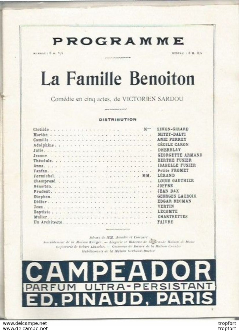 RT // Old Theater Program MUCHA Cover // Programme Théâtre 1911 Famille Benoiton Caron DALTI DHERBLAY Publicité MUCHA - Programs