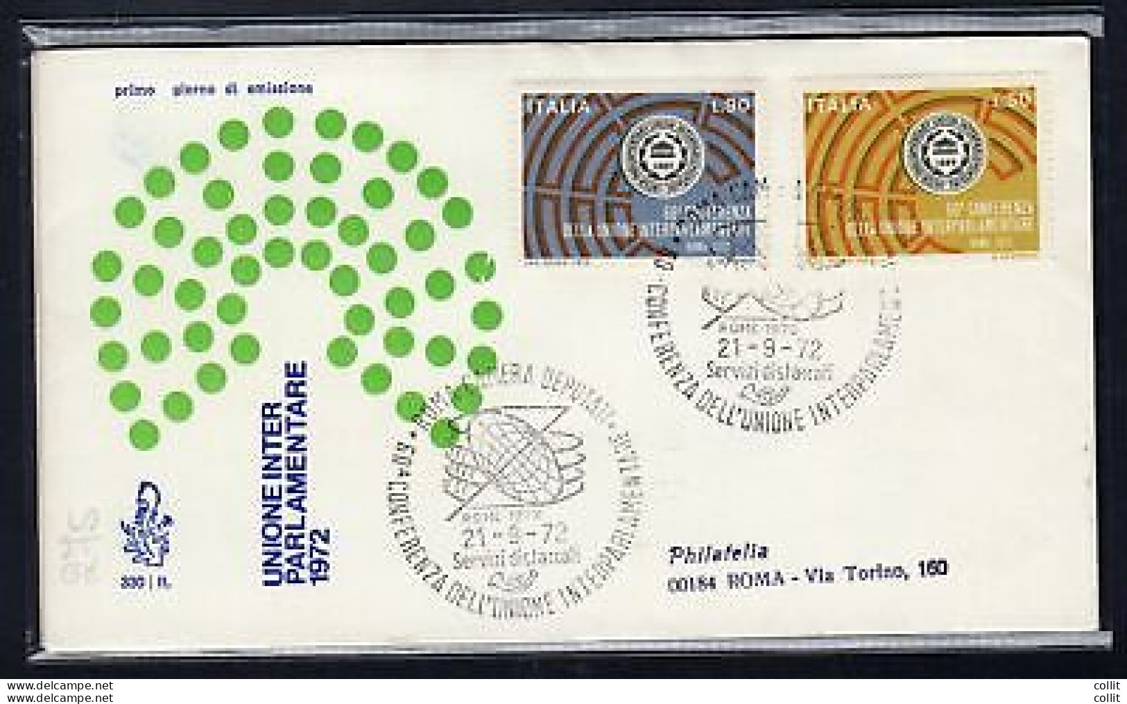 Italia FDC Venetia 1972 Unione Interparlamentare  Viaggiata  Per L'Italia 1030 - FDC