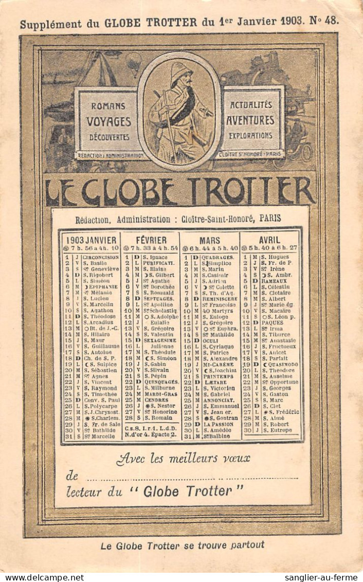 CPA PUBLICITE / LE GLOBE TROTTER / ANNEE 1903 / AVEC LE CALENDRIER DE L'ANNEE - Publicité