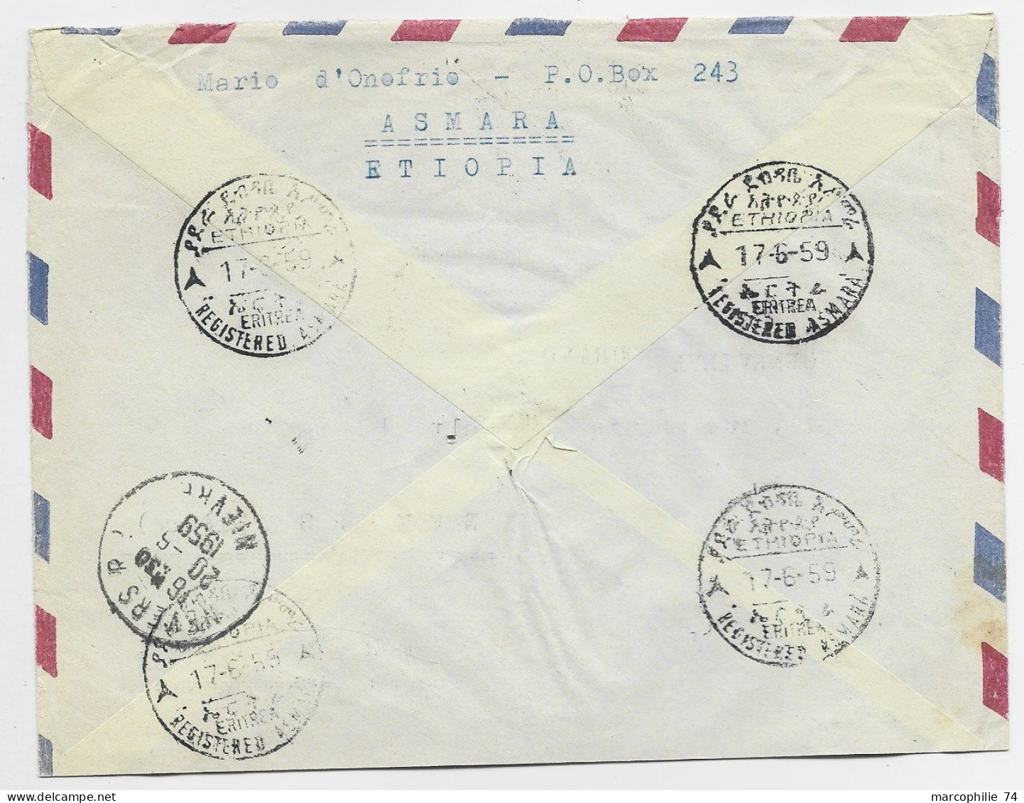 ETHIOPIA ETHIOPIE 35C+50C+$1 LETTRE COVER AIR MAIL REC ASMARA 17.6.1959  TO FRANCE - Äthiopien