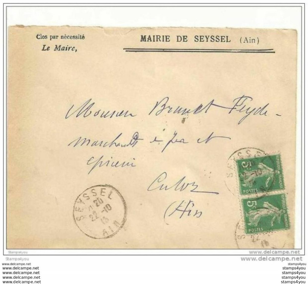 43 - 59 - Lettre Française Envoyée De Seyssel (Ain) à Culoz 1916 - Lettres & Documents