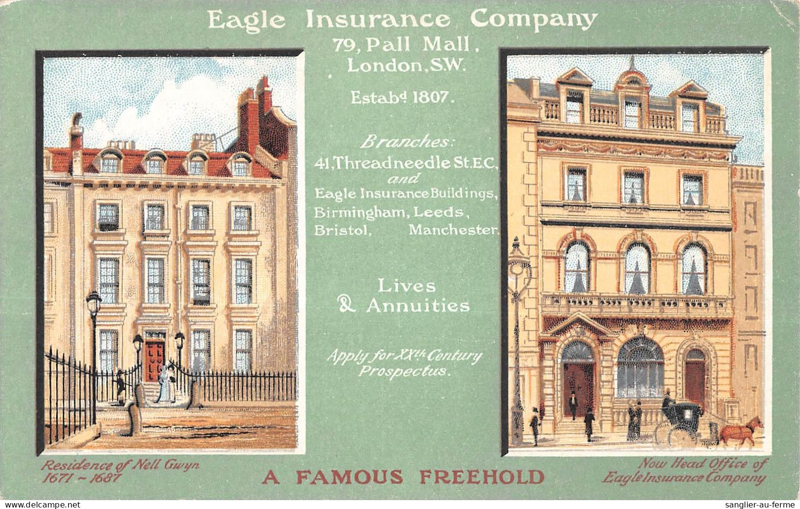 CPA PUBLICITE / EAGLE INSURANCE COMPANY / LONDON / A FAMOUS FREEHOLD - Werbepostkarten
