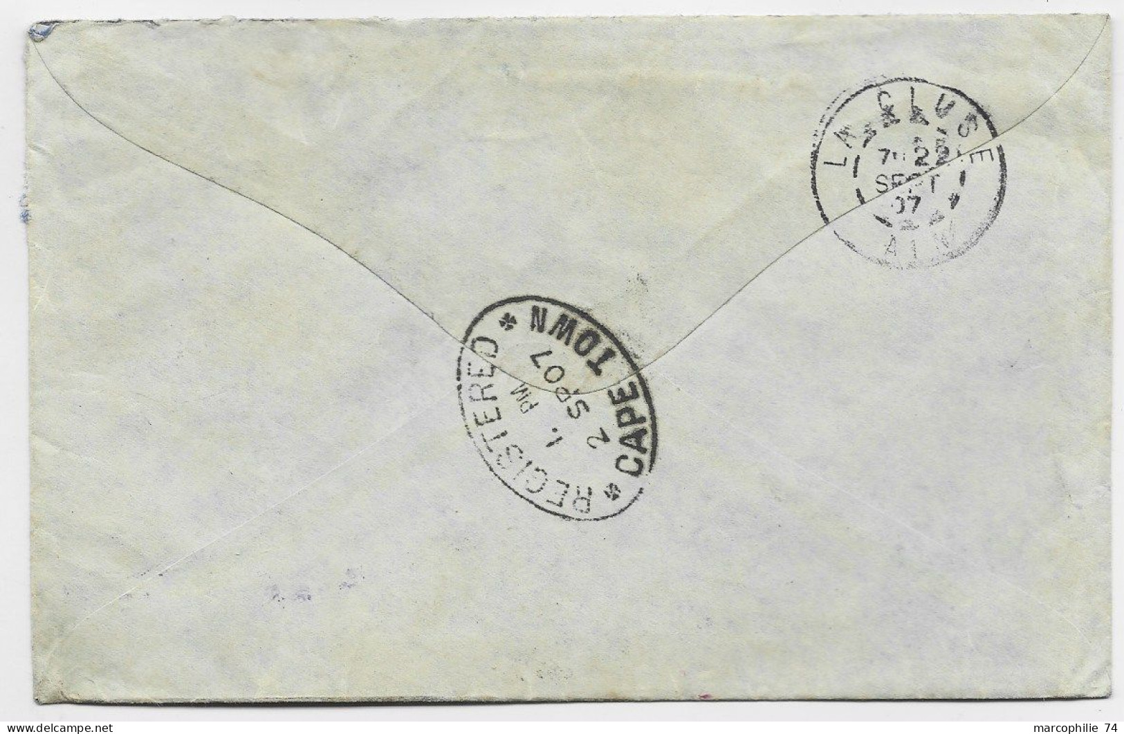 CAPE OF GOOD HOPE 2 1/2C X2 +1D+HALF PENNY LETTRE COVER REG MAL OUVERTE CAPE TOWN 1907 TO FRANCE - Kaap De Goede Hoop (1853-1904)