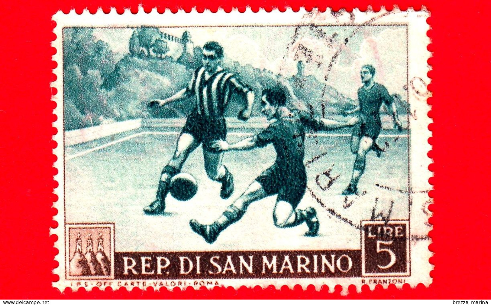 SAN MARINO - Usato - 1953 - Sport - 1ª Emissione - Calcio - 5 - Usados