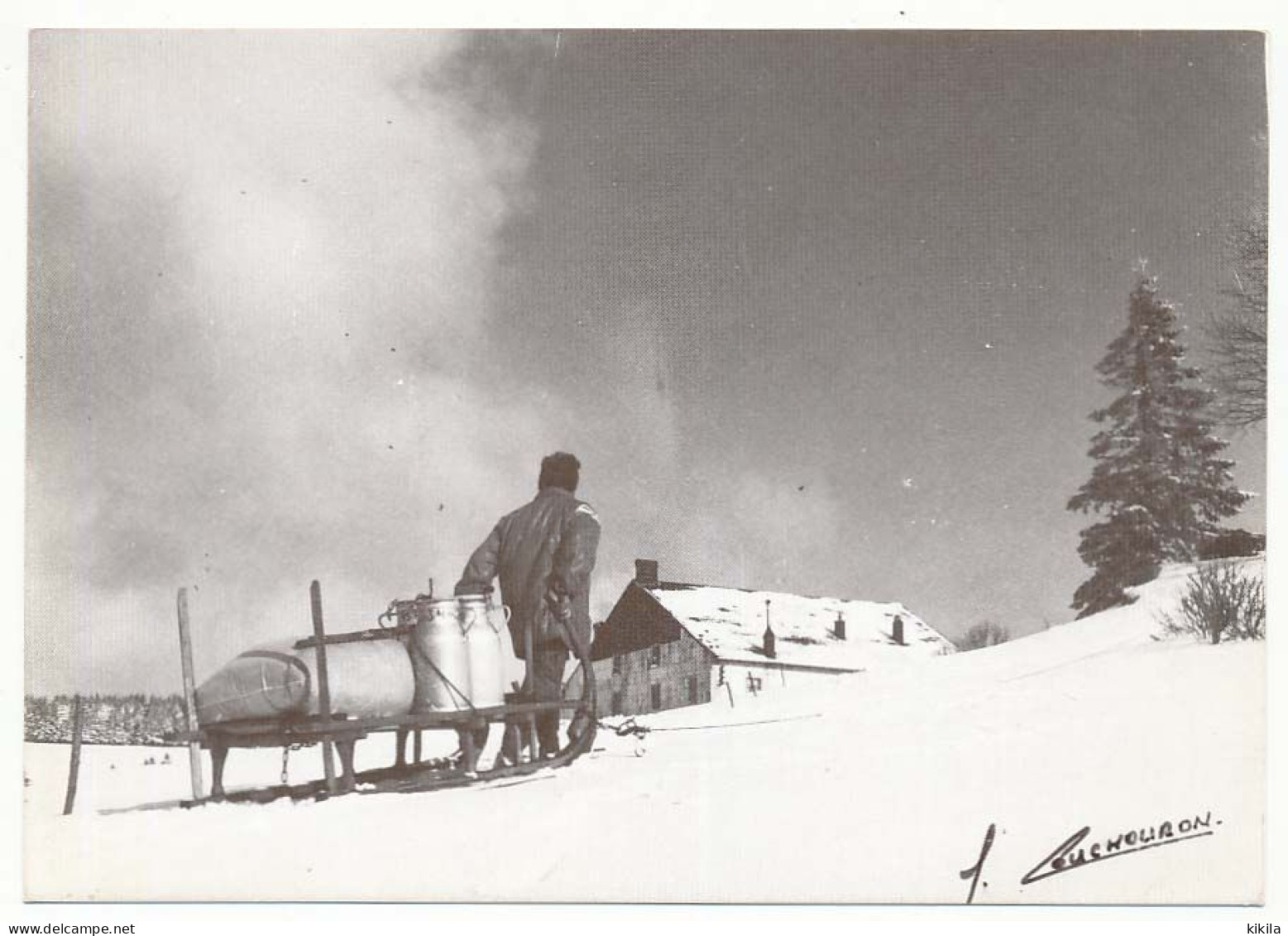 CPSM / CPM 10.5 X 15 Photographe JOËL COUCHOURON De La Route à La Maison 1981 Traineau Bidon De Lait Neige "Do Grand * - Autres & Non Classés