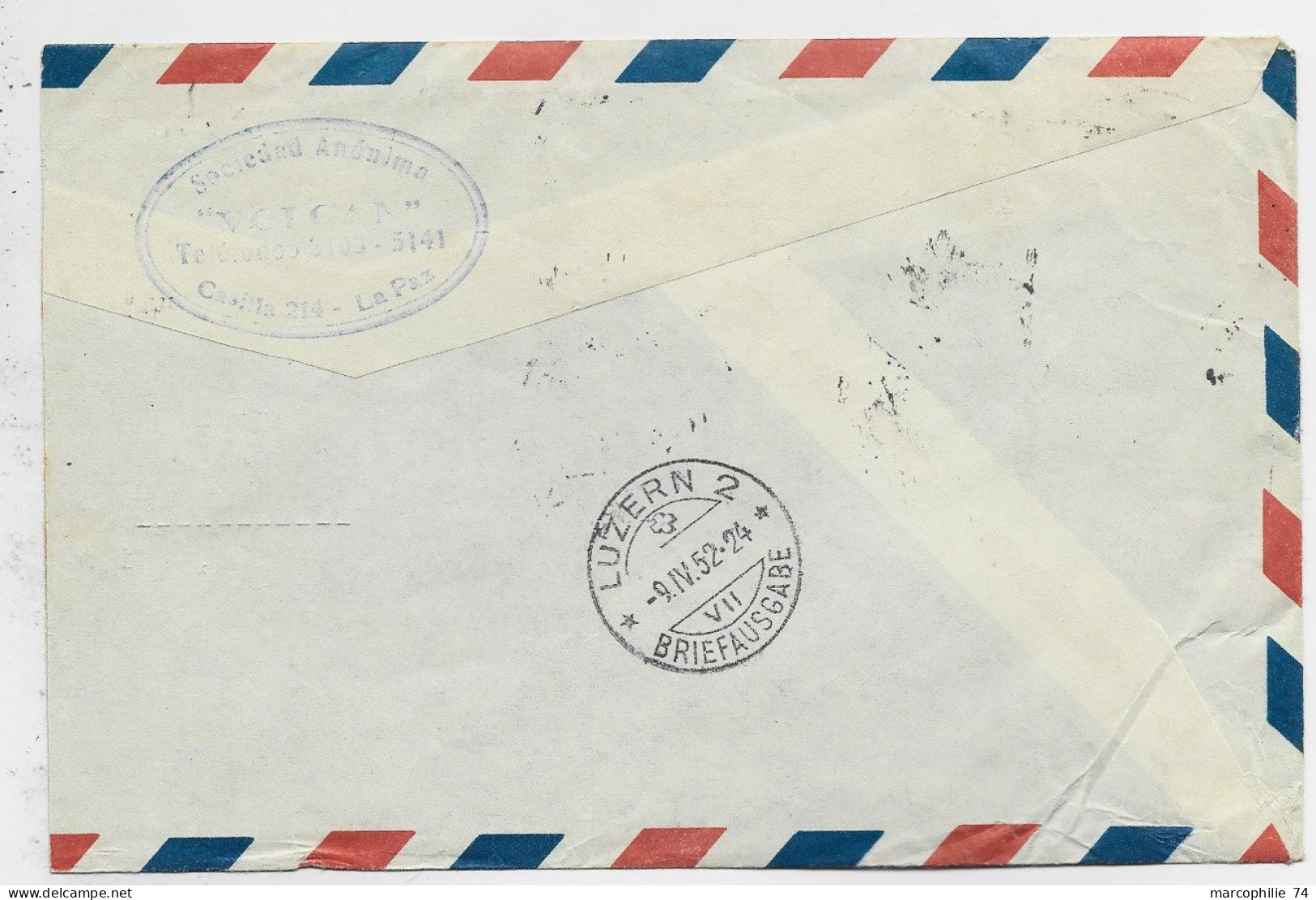 BOLIVIA PA 15C BLOC DE 6+1+2BS LETTRE COVER REC LA PAZ 1952 TO SUISSE - Bolivie