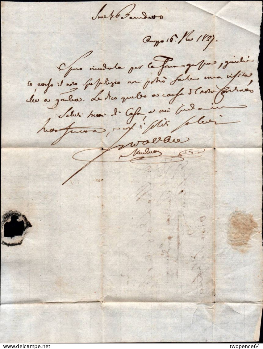 B1 - LETTERA PREFILATELICA DA AREZZO A PIEVE S. STEFANO 1827 - 1. ...-1850 Prefilatelia