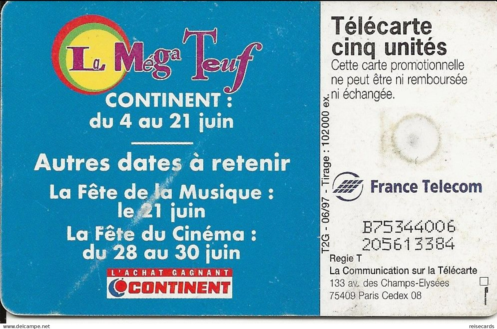 France: France Telecom 06/97 Gn372 Continant, La Mega Teuf - 1997