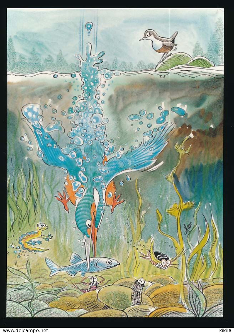 CPSM 10.5 X 15 Aquarelle Originale D'ALEXIS NOUAILHAT  "Le Plongeon Du Martin-pêcheur" - Pittura & Quadri